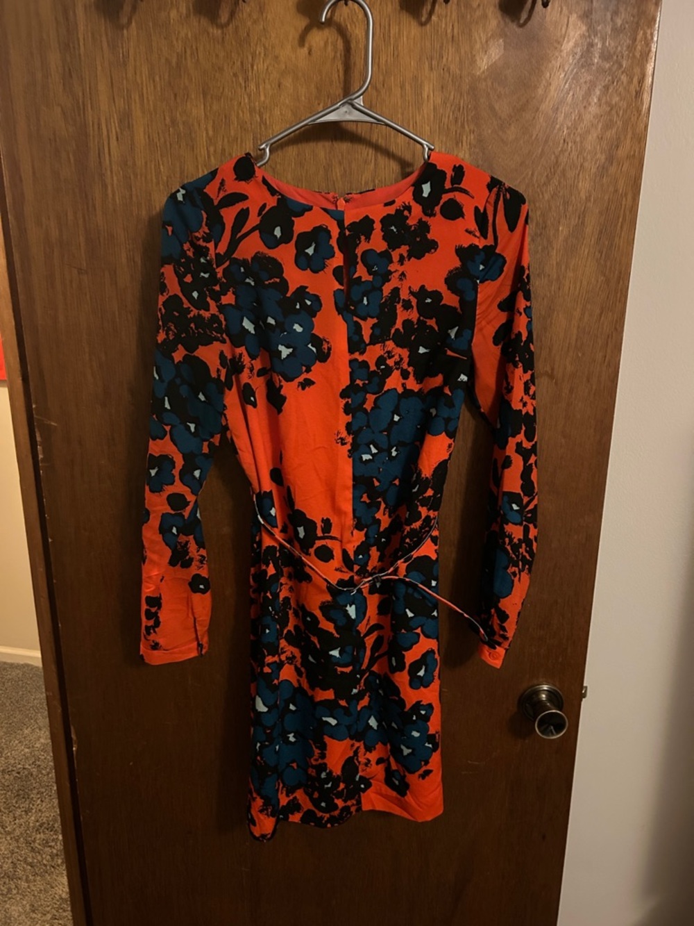 The Limited Orange Long-Sleeve Floral Dress with Teal and Black Print